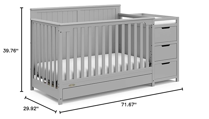 Graco Hadley 5-in-1 Convertible Crib & Changer (Pebble Gray) – GREENGUARD Gold Certified, Fits Standard Crib Mattress, Converts to Toddler Bed and Full Bed, 4 Adjustable Mattress Heights