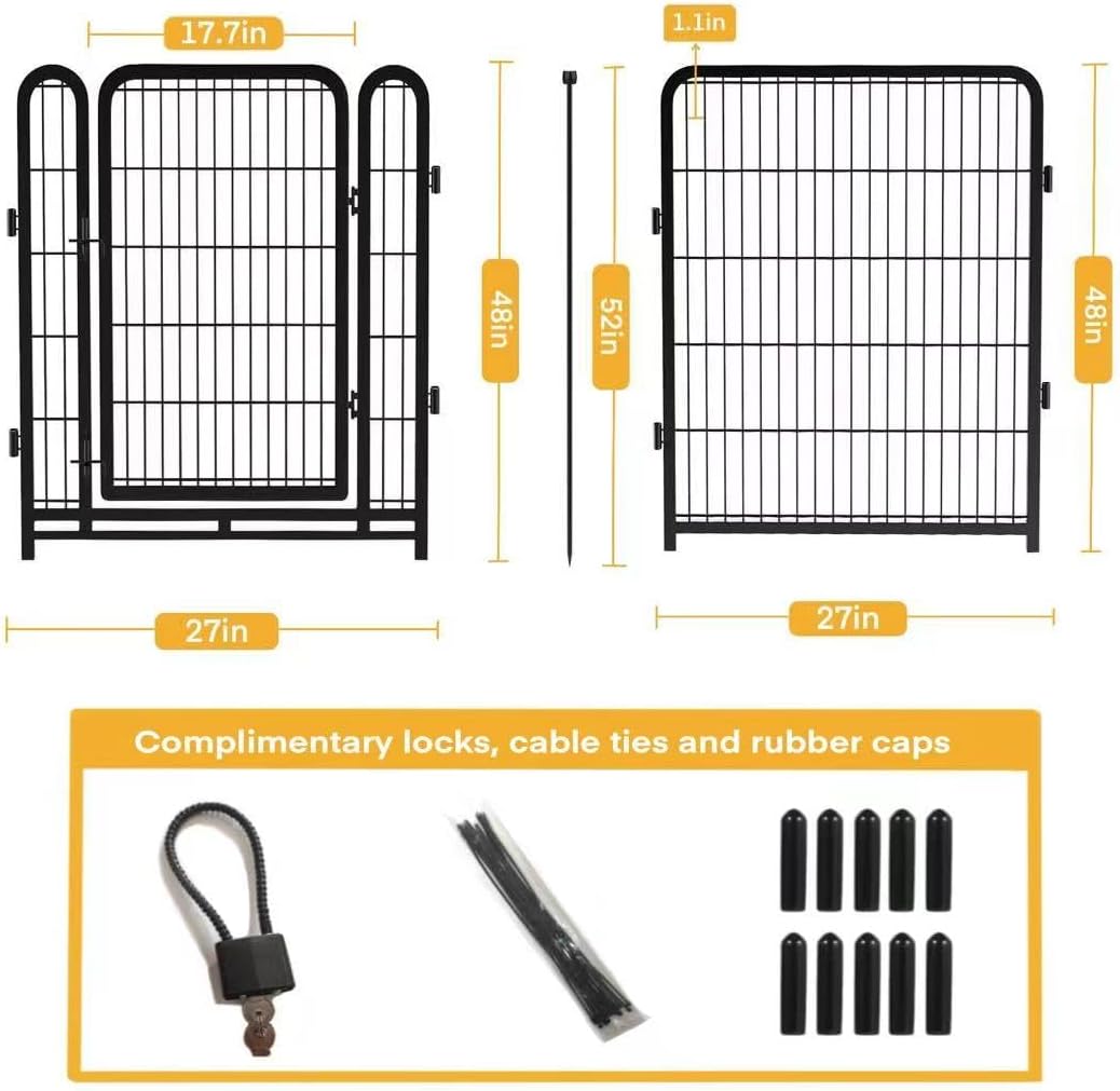 Dog Playpen 48inch 12 Panels, Puppy Playpen Indoors, Dog Fence Outdoor for Yard, Wide Door Low Threshold Garden Fence for Medium/Large Pets. Black Dog Pens Total 26.6 Ft(L)
