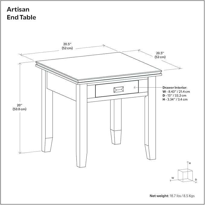 SIMPLIHOME Artisan SOLID WOOD 21 inch Wide Square Transitional End Side Table in Tobacco Brown for the Living Room and Bedroom