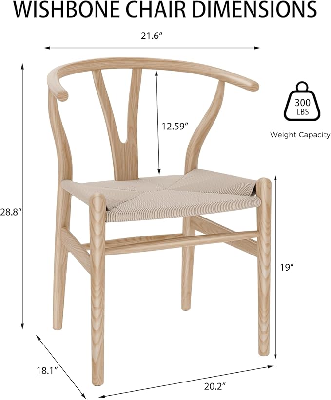 Tomile Wishbone Chair, Wishbone Dining Chair with Arms, Solid Wood Dining Chair & Wood Chair, MCM Dining Chairs, Mid Century Modern Dining Chairs for Dining Room & Kitchen (Ash Wood - Natural)