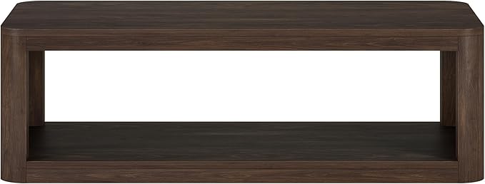 Henn&Hart 47" Rectangular Low-Profile Coffee Table with Open Storage Shelf for Living Room, Family Room, or Office, Alder Brown