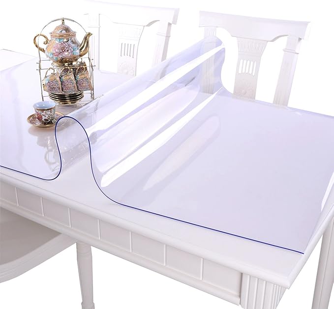 NECAUX Custom 32 x 56 Inch Clear Table Cover Protector, 1.5mm Thick Plastic Waterproof Heavy Duty Desk Pad Mat Non-Slip Tablecloth Protector for 5ft Coffee Table, Sofa Table, Media Stand, Countertop