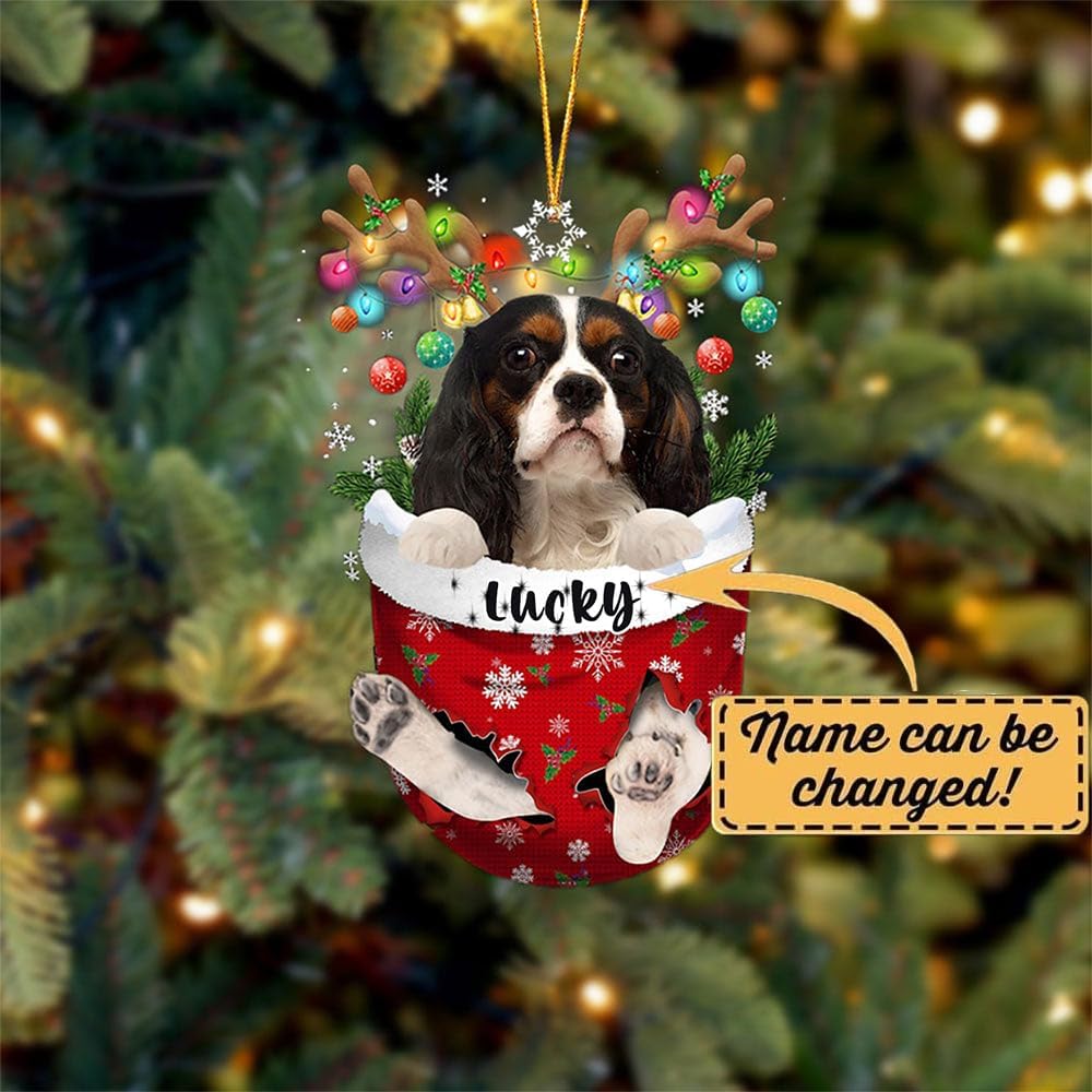 Cavalier King Charles Spaniel 3 Dog Christmas Ornament, Cavalier King Charles Spaniel 3 in Snow Pocket Christmas Tree Ornament, Dog Lovers Gift Idea Xmas Decor, Christmas Decorations for Tree