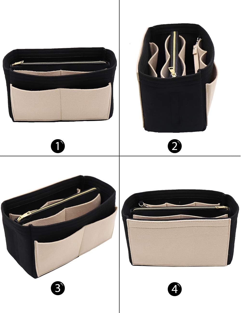 LEXSION Felt Purse Bag Organizer Insert with zipper Bag Tote Shaper Fit Speedy Neverful PM MM