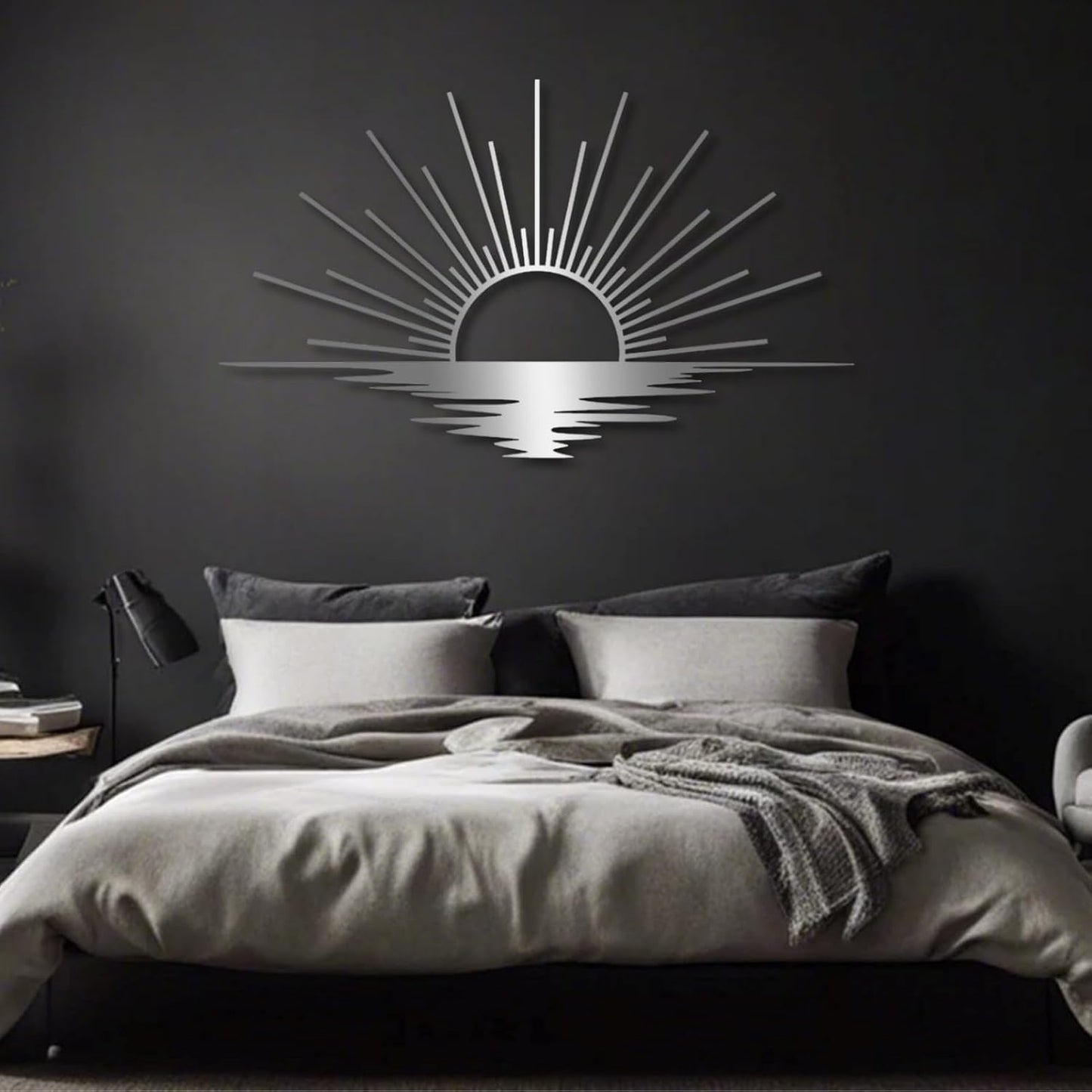 Sunrise Metal Wall Art, Metal Sun Wall Decor, Metal Sun Outdoor Decor, Large Metal Sun Wall Art, Sun Wall Art, Boho Sun Wall Art, Sunshine Metal Sign, Living Room Bedroom Wall Hangings (Silver, 59"x 35"| 150x89cm)