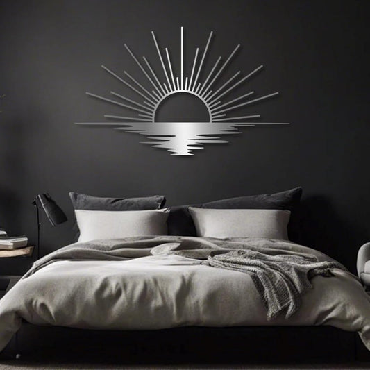 Sunrise Metal Wall Art, Metal Sun Wall Decor, Metal Sun Outdoor Decor, Large Metal Sun Wall Art, Sun Wall Art, Boho Sun Wall Art, Sunshine Metal Sign, Living Room Bedroom Wall Hangings (Silver, 31"x 18"| 80x47cm )