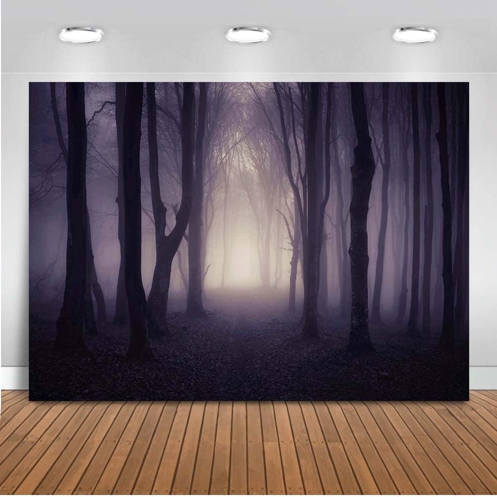 Mocsicka Halloween Photo Backdrop Misty Woods Dark Gloomy Forest Witch Wizard Party Background Halloween Night Ghost Photography Backdrops (10x8ft)