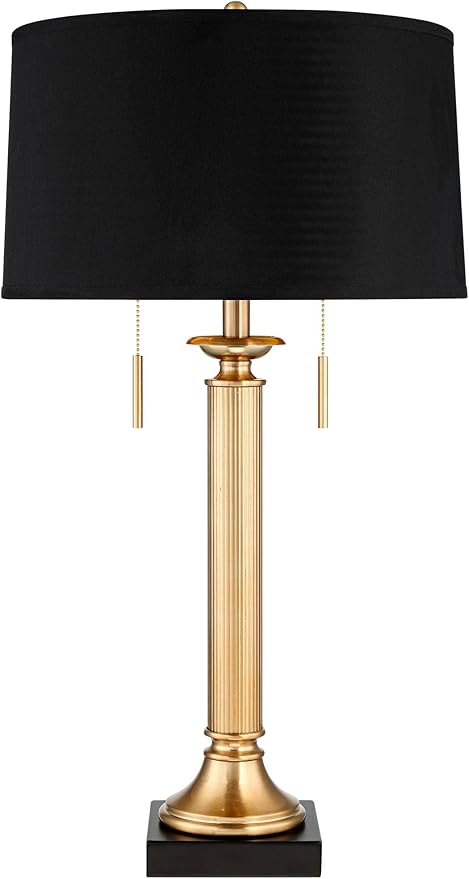 Possini Euro Design Wynne 30" Tall Traditional Glam Table Lamp with USB Ports A+C Charging Warm Gold Metal Black Drum Shade for Living Room Bedroom House Bedside Nightstand Office Reading Family