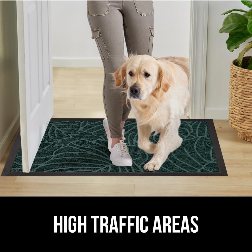 GORILLA GRIP 100% Waterproof All-Season WeatherMax Doormat, 47x35, US Designed Natural Rubber, Stain and Fade Resistant, Low Profile Indoor Outdoor Door Mats, Easy Clean Patio Mat, Green Palm