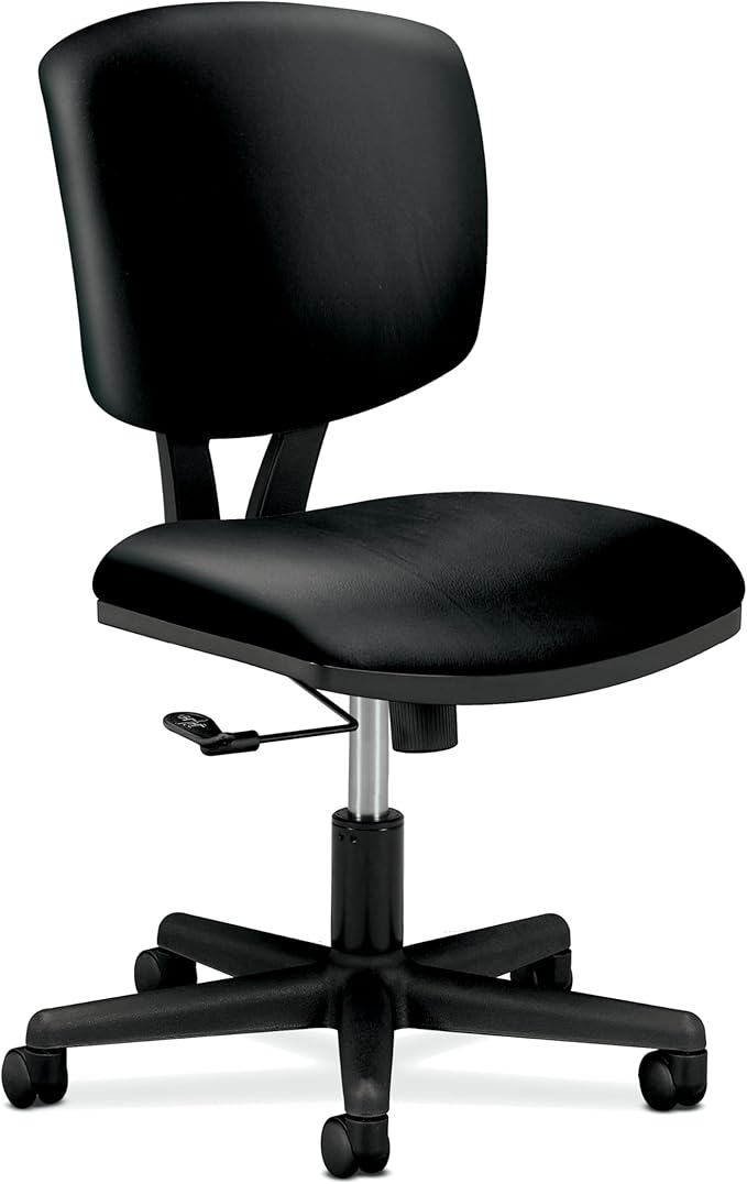 HON Volt Armless Chair, Ergonomic Adjustable Center-Tilt Recline, Leather Back and Seat, Swivel Desk Chairs Ergonomic, Black