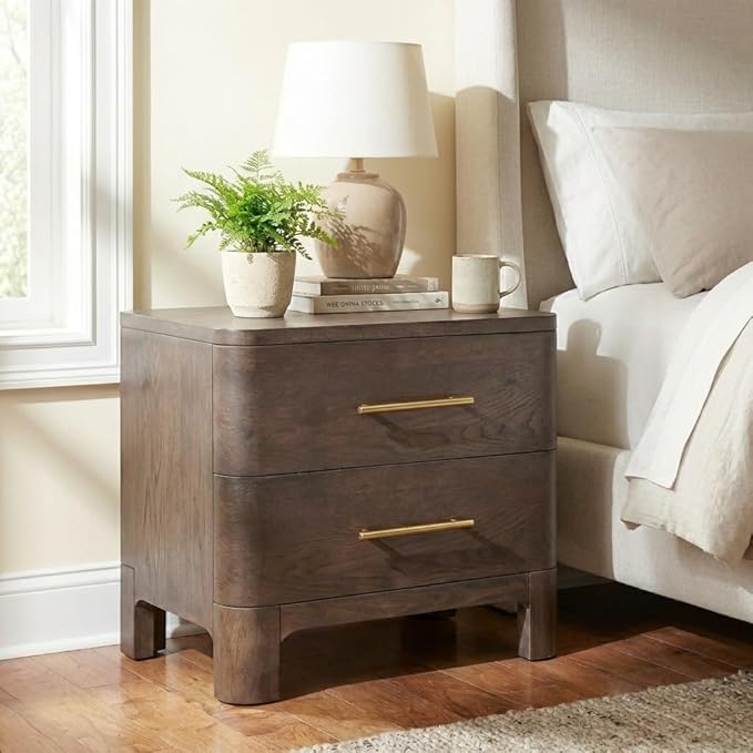 Christopher Knight Home Egbert Modern Nightstand with Drawers, Wooden Small Night Stand with Rounded Corners Design, Bedside Table/End Table for Bedroom, Multipurpose Storage Cabinet, Brown