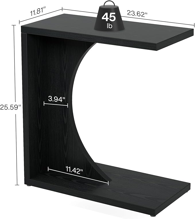 Tribesigns C-Shaped End Table for Couch, Sofa Side Table, C Table for Small Space, Living Room, Bedroom (1, Black)