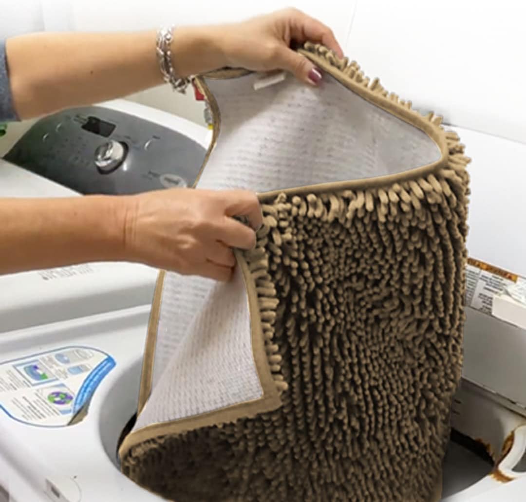 Muddy Mat® 4-Piece Beige Medium 30"X19" AS-SEEN-ON-TV Highly Absorbent Microfiber Door Mat, Bath Mat and Pet Rug, Non slip Thick Washable, Soft Chenille for Kitchen Bathroom Bedroom Indoor and Outdoor