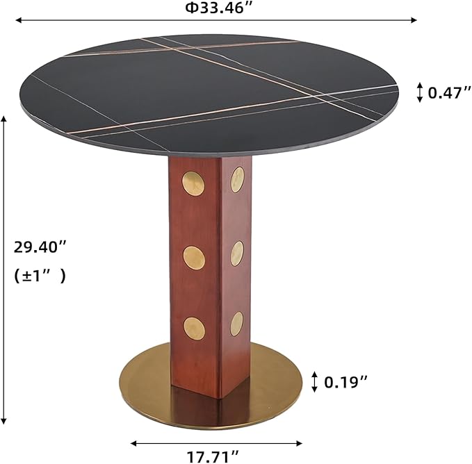 Sintered Stone Office Table and Chair Set - 33.5" Round Table for Small Offices (Red Leg and Black Top, 1 Table and 2 Chairs)