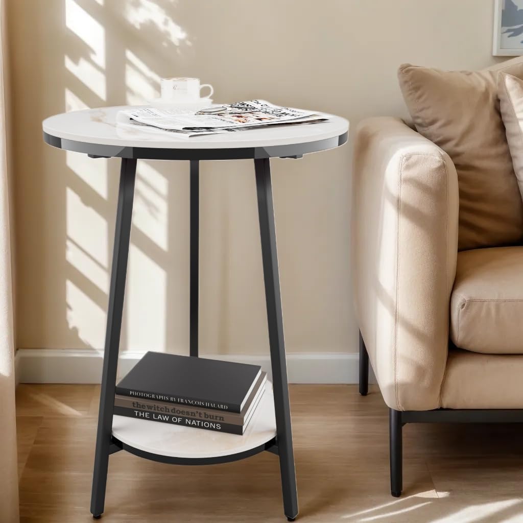 Side Table - Sintered Stone End Couch Table with Metal Frame & Gold Veins for Sofa Living Room Bedroom Bedside Coffee Small Spaces - Waterproof, Scratch-Resistant - Easy Assembly