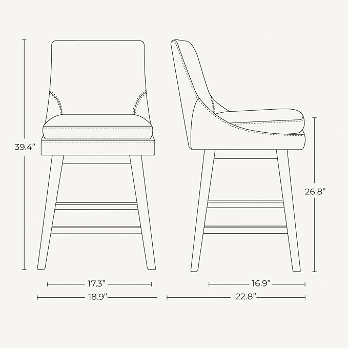 CHITA Counter Height Swivel Barstool, FSC Certified Upholstered Bar Stool, 26.8" H Seat Height, PU Leather in Creamy Gray