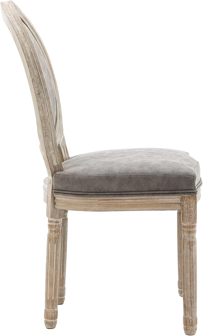 Farmhouse Leather Dining Room Chairs Set of 2 French Dining Chairs with Round Back, Wood Legs, French Bistro Chairs for Dining Room/Living Room/Kitchen/Restaurant, Grey