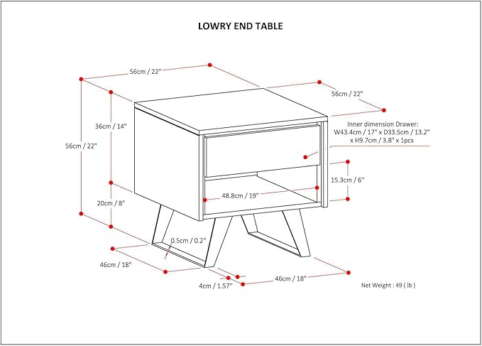 SIMPLIHOME Lowry SOLID ACACIA WOOD and Metal 22 Inch Wide Square Modern Industrial End Side Table in Distressed Golden Wheat, For the Living Room and Bedroom