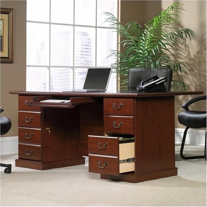 Pemberly Row Classic Home Office Executive Computer Desk in Cherry
