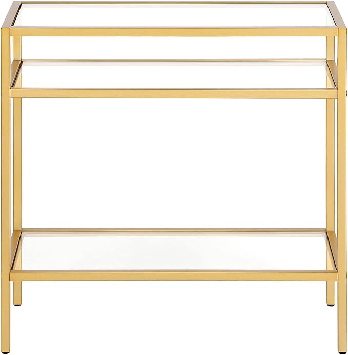 Henn&Hart 24" Wide Rectangular Rectangular Side Table in Brass, Table for Living Room, Bedroom