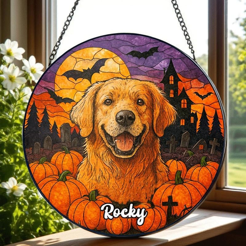 Personalized Halloween Dog Glass Window Hanging Ornament,Custom Pet Photo Ornament, Unique for Dog Lovers,Customized Pet Keepsake for Spooky Season, Fall Holiday Décor /3