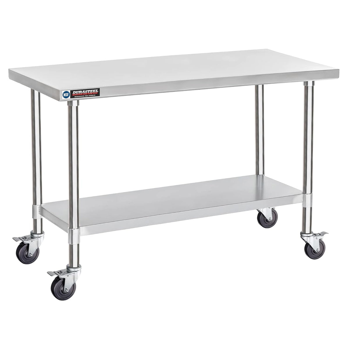 DuraSteel 24x60 NSF Stainless Steel Cart - Heavy Duty Food Prep Table with Undershelf - Rolling Kitchen Island on Wheels for Commercial Restaurant Kitchen, Garage, Outdoor Cooking, BBQ Grill, Counter