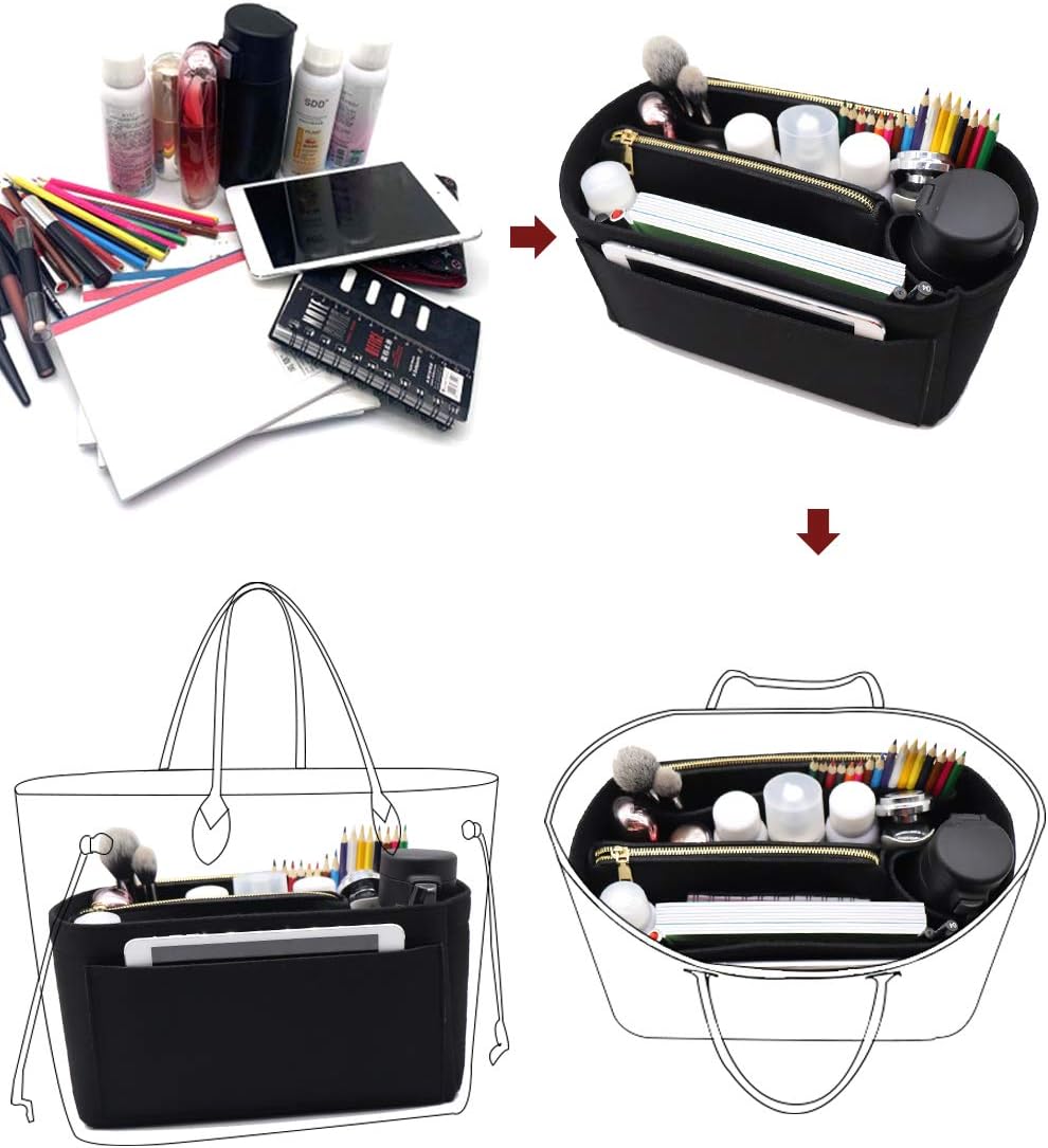 LEXSION Felt Purse Bag Organizer Insert with zipper Bag Tote Shaper Fit Speedy Neverful PM MM