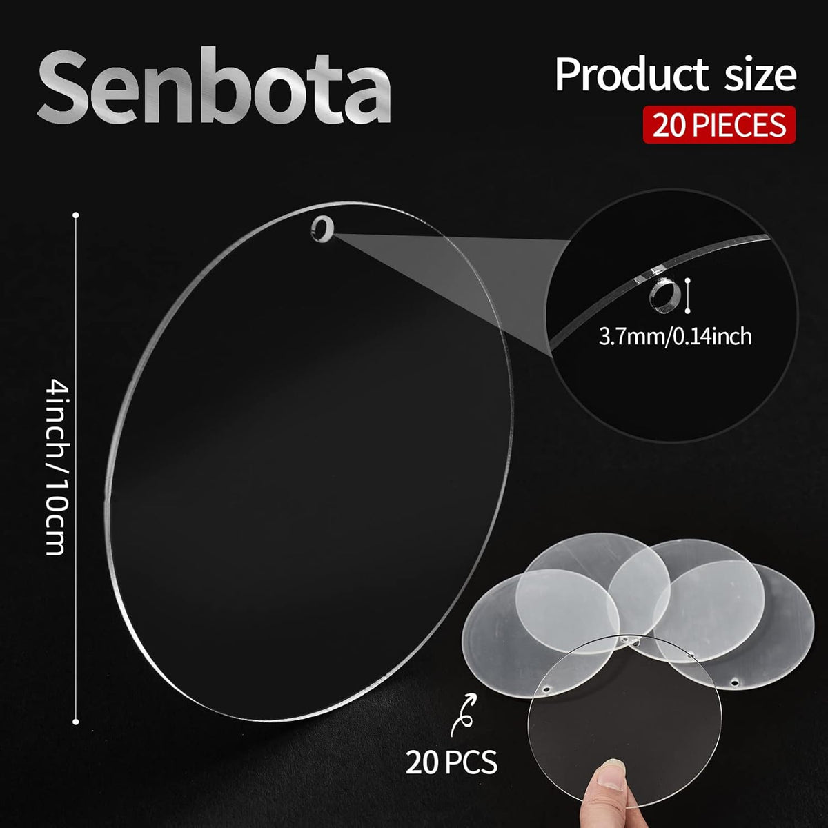 4 Inch Round Acrylic Blanks Ornament 20 Pcs Clear Acrylic Disc Circle with Holes Clear Christmas Ornaments Blanks for DIY Decor Crafting Making and Painting