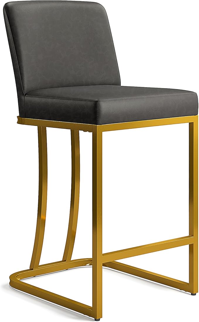 MAISON ARTS Counter Height Bar Stools with Back Set of 6 for Kitchen Counter, 24 Inch Modern Upholstered Faux Leather Barstools Farmhouse Bar Chairs Luxury Island Stools Support 330LBS, Grey & Gold
