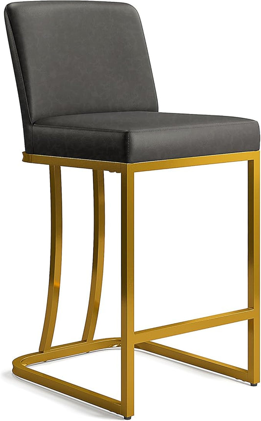 MAISON ARTS Counter Height Bar Stools with Back for Kitchen Counter, 24 Inch Modern Upholstered Faux Leather Barstools Farmhouse Bar Chairs Luxury Island Stools Support 330LBS, Grey & Gold