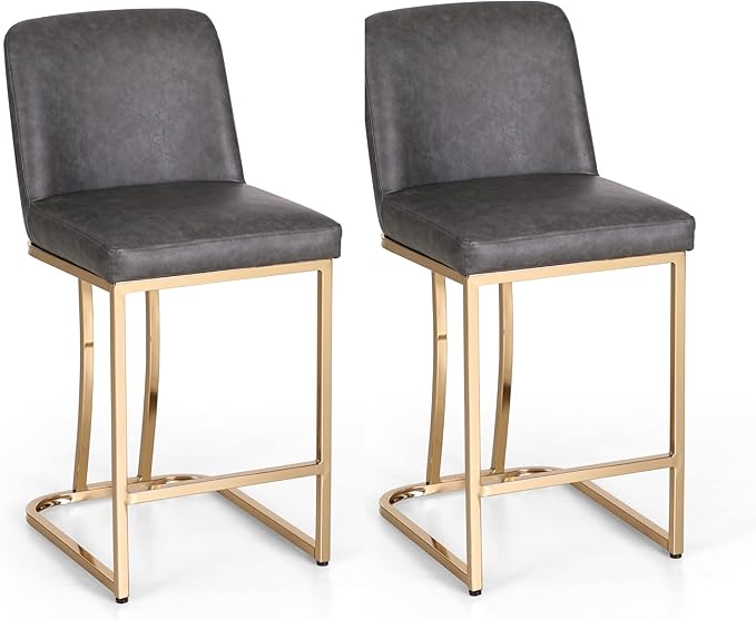 Sophia & William Counter Height Bar Stools Set of 2, 24" Bar Stools with Back for Kitchen Counter, Modern PU Leather Kitchen Counter Stools,Grey Gold