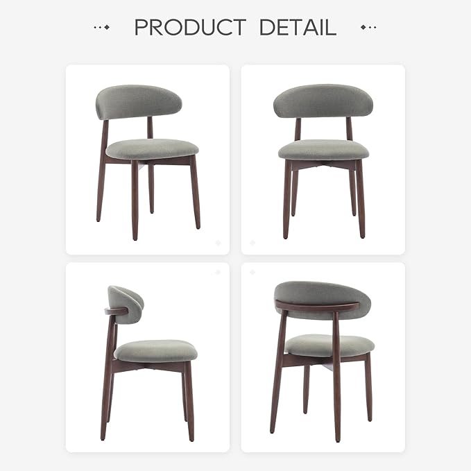COLAMY Wooden Dining Room Chairs Set of 6, Modern Upholstered Fabric Dining Chairs, Farmhouse Kitchen Chair with Foot Pegs, Green