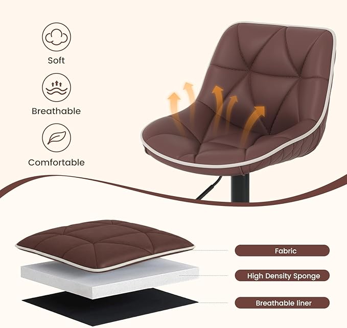 Nalupatio Bar Stools Set of 2, Adjustable Swivel Counter Height Bar Stools with Back, Armless Modern Barstools for Kitchen Island & Home Bar, Upholstered Seat,（Brown）