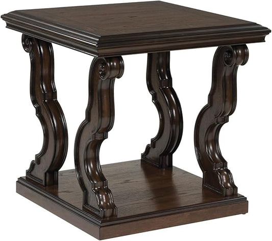 Signature Design by Ashley Maylee Classic End Table with Open Shelf and Scroll Legs, Dark Brown