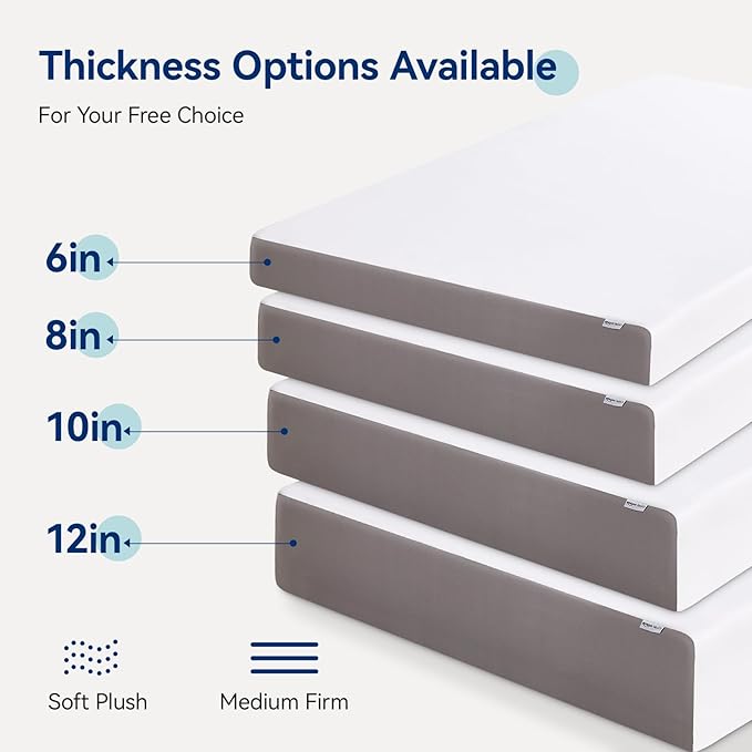 Amazon Basics Memory Foam Mattress, Soft Plush Feel, 12 Inch, Full, White/Grey