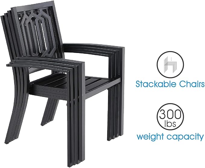 PHI VILLA Metal Outdoor Dining Chairs Set of 2 - Stackable Black Patio Chairs, 300lb Capacity (Geometry)