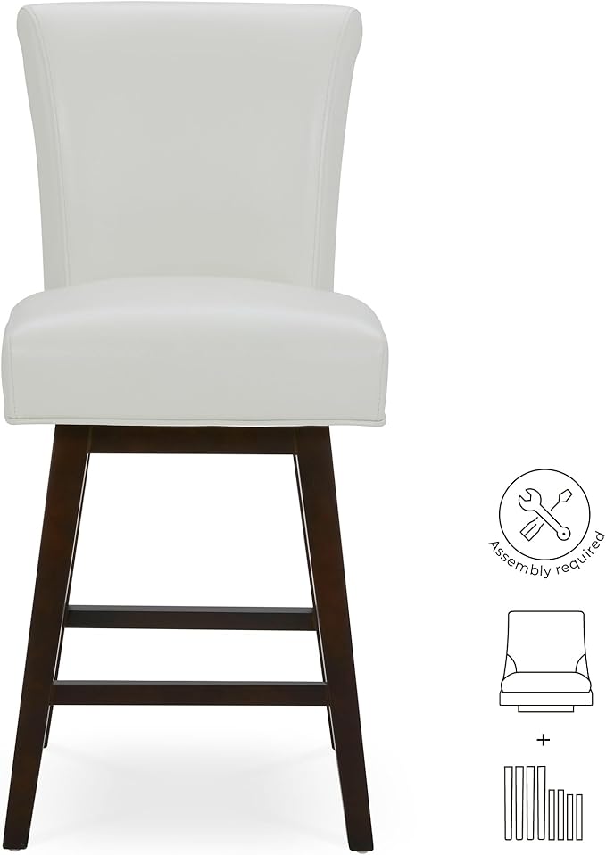 CHITA 26 Inch Counter Height Swivel Bar Stools Set of 3, FSC Certified Modern Upholstered Faux Leather Swivel Barstool Chair with Back, White