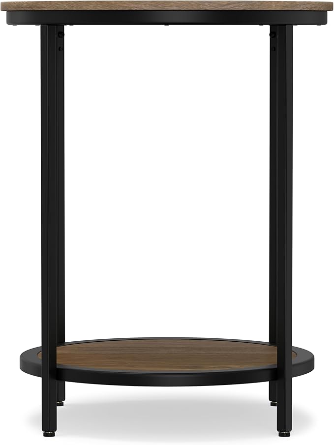 SIMPLIHOME Jenna Industrial 18 inch Wide Metal Round Accent Side Table in Warm Grey for the Living Room and Bedroom
