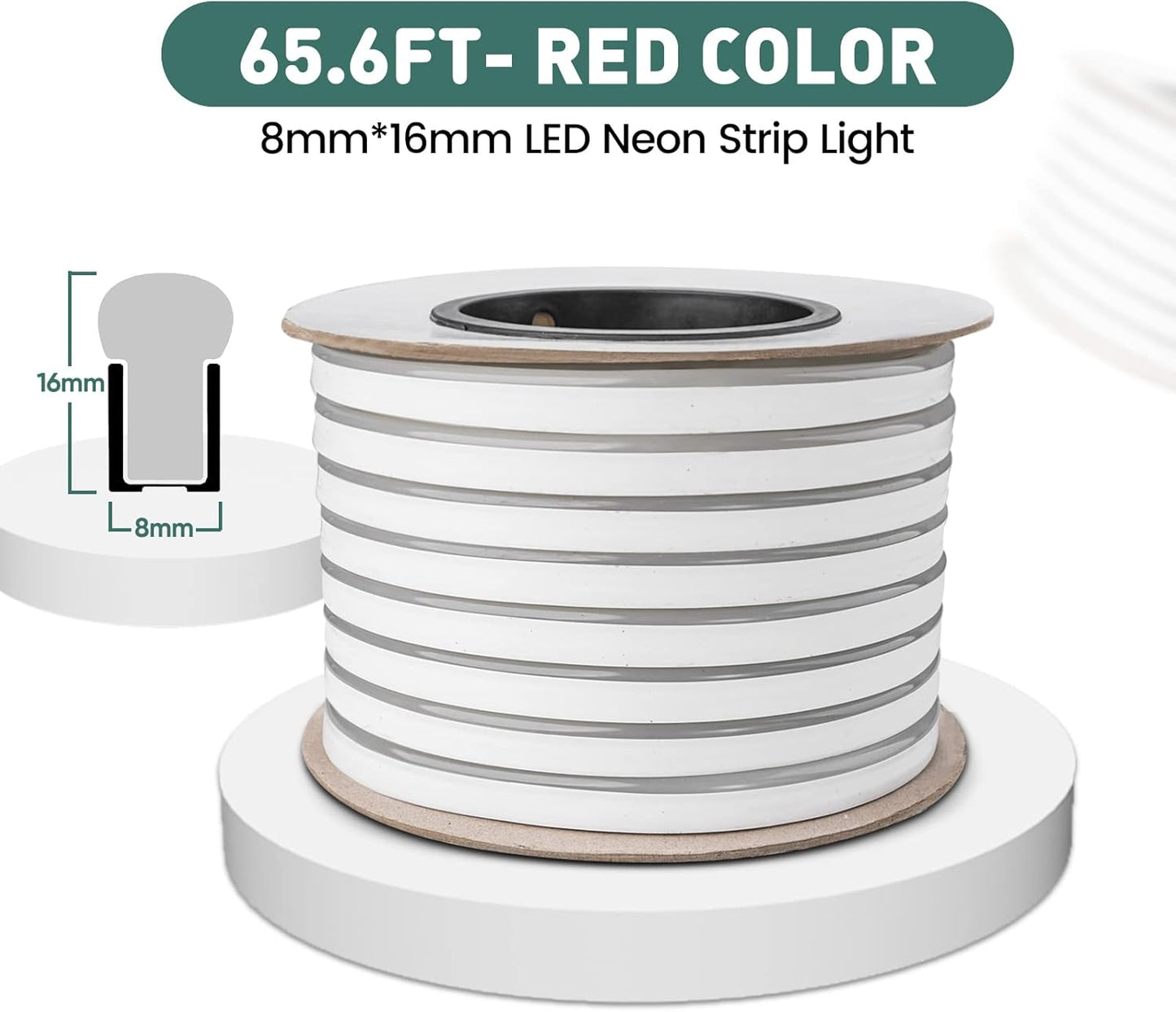 GZBtech Flexible LED Neon Rope Lights 66FT,AC 110-120V Waterproof Strip Light, 120 LEDs/M Cuttable Connectable Neon Lighting for Indoor Outdoor Home Decor/Commercial Building Use-Red 20M