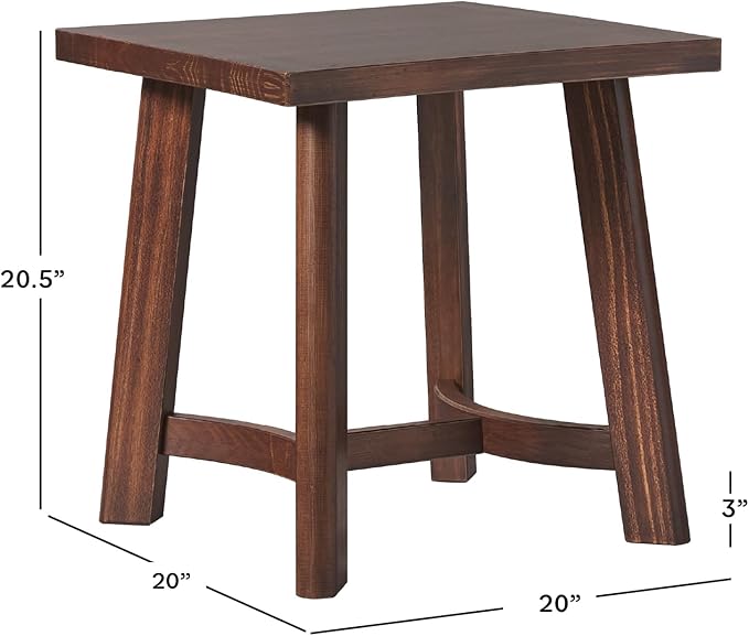 Walker Edison Colt Modern Farmhouse Solid Wood Square Side Table, 18 Inch, Medium Brown