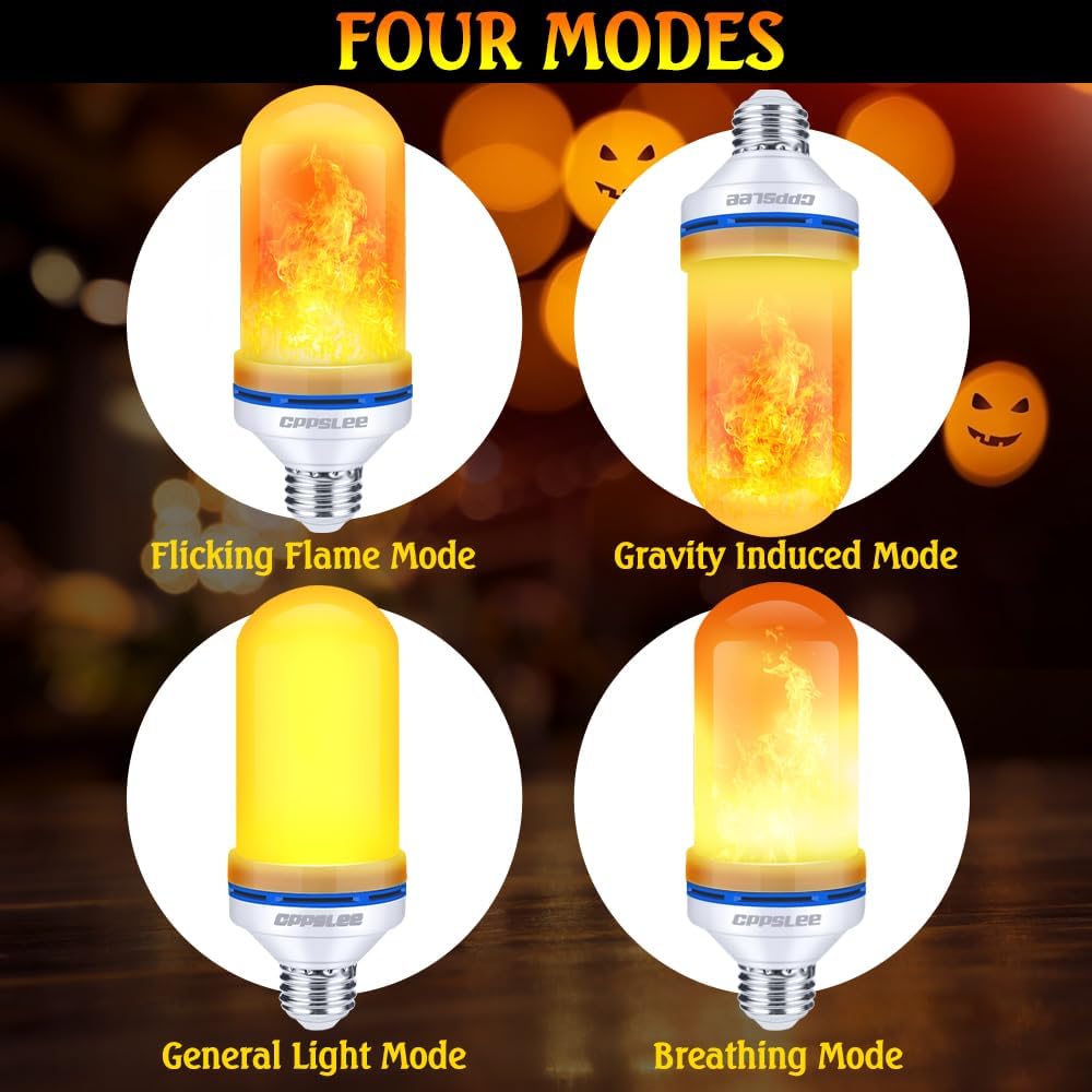 CPPSLEE Upgraded LED Flame Light Bulbs, 4 Modes Flickering Light Bulbs, E26 Base Fire Flame Bulb for Halloween Decorations Outdoor, Christmas Lights Patio Indoor Home Decor (Yellow, 1 Pack)