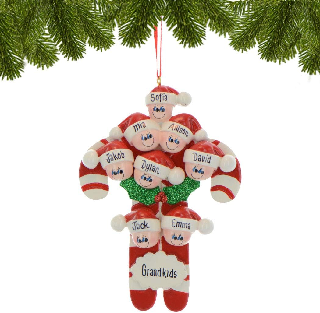 Candy Cane Family of 8 Ornament 2025 Personalized Family Christmas Ornaments 2025 | Holiday Keepsake Holly Berries Personalized Tree Ornaments for Grandchildren, Siblings & Grandkids of Eight Ornament