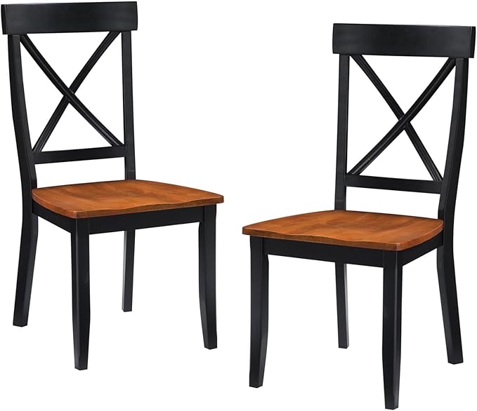 Home Styles Classic Black and Oak Pair of Dining Chairs, with Solid Hardwood Construction, Cottage Oak Finish, X-Style Back, and Mission Style Look, Set of Two
