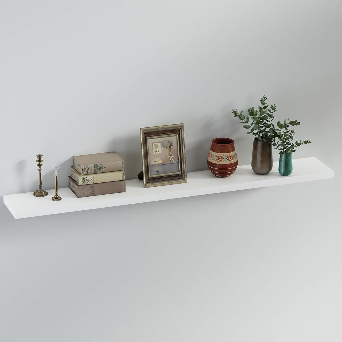 SAUMONIERES Floating Shelves 8 Inch Deep Solid Wood Wide Wall Shelf Set of 1 Wall Mounted for Bedroom Bathroom Living Room Kitchen, 55 Inch White
