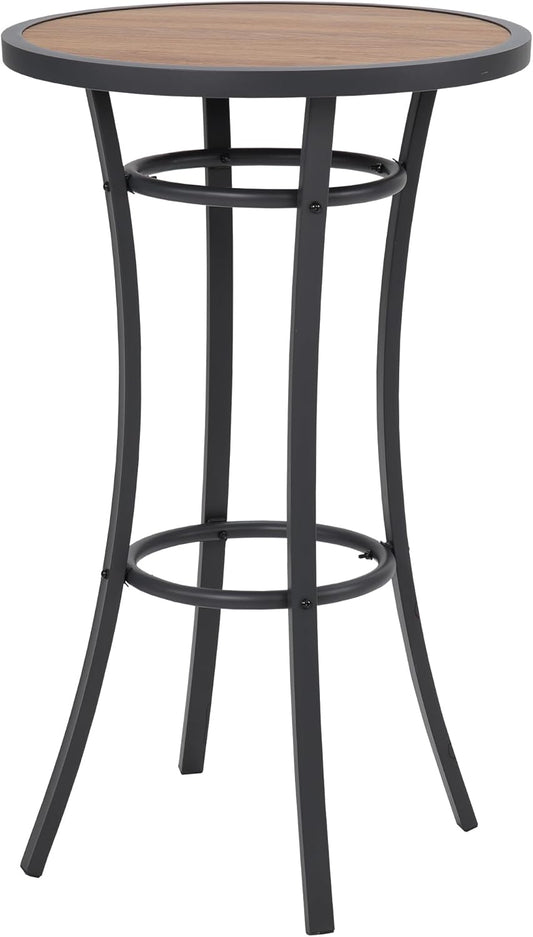 Outdoor Bar Height Bistro Table, 40-Inch Patio Bar Table Bistro Dining Table Pub Table with Wooden-Like Table Top & Metal Frame