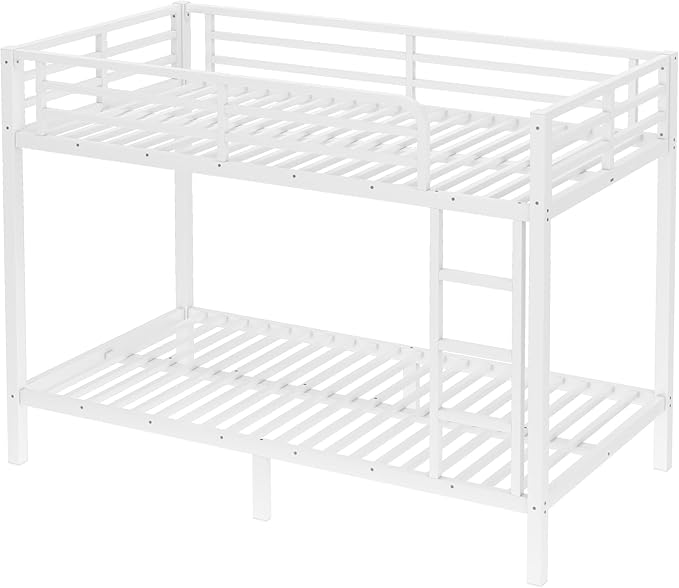 Bellemave Twin XL Over Twin XL Bunk Bed for Adults, Heavy Duty Bunk Beds Frame with Build in Ladder and Full Length Guardrail, Easy Assemble Bunkbeds, Noise Reduced, Mattress Not Included, White
