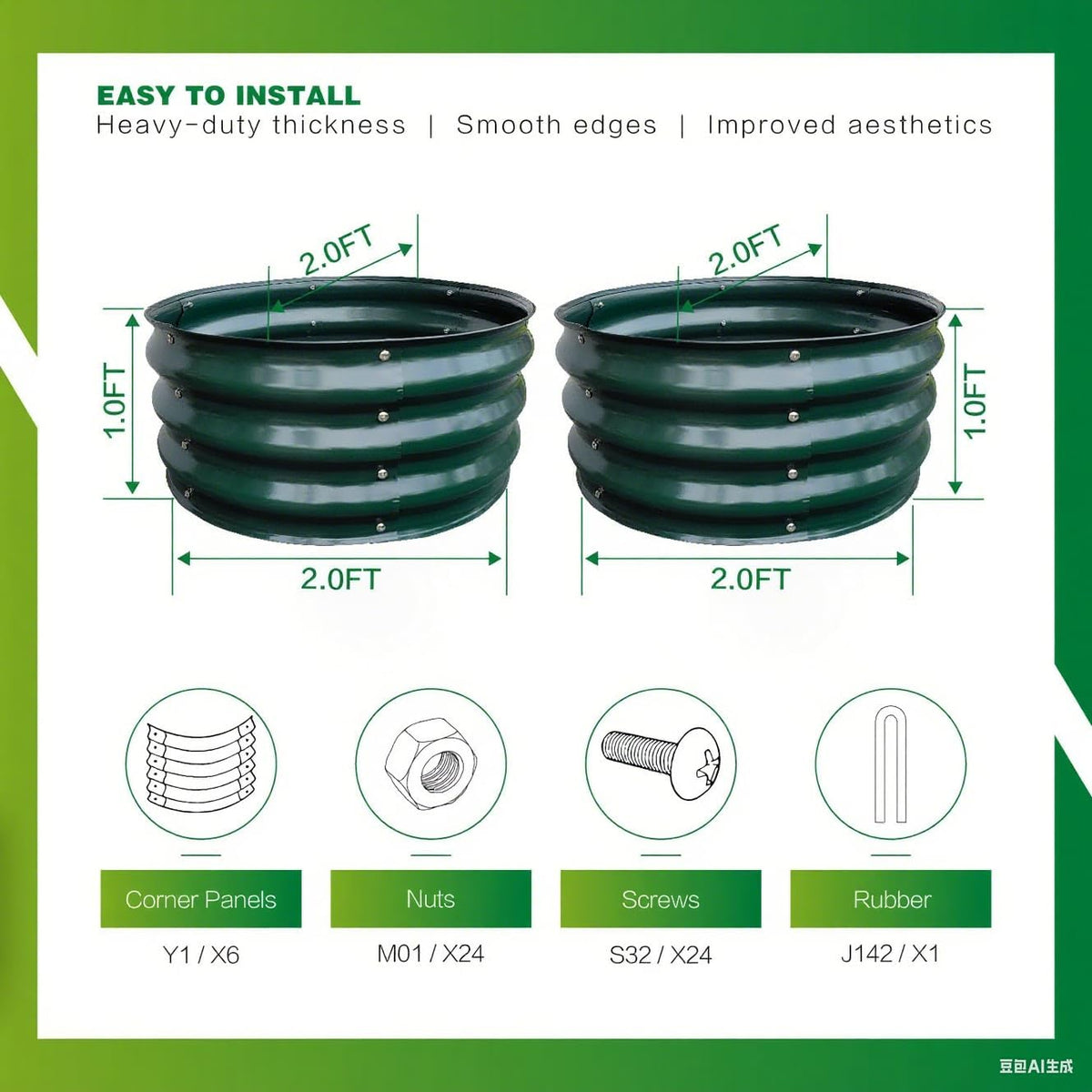GARDMAX 2 Pack 2x2x1FT Galvanized Round Raised Garden Bed Kit, Metal Planter Boxes Outdoor with Easy Assembly, Large Garden Bed for Vegetables, Fruits, Flower, Herbs Dark Green