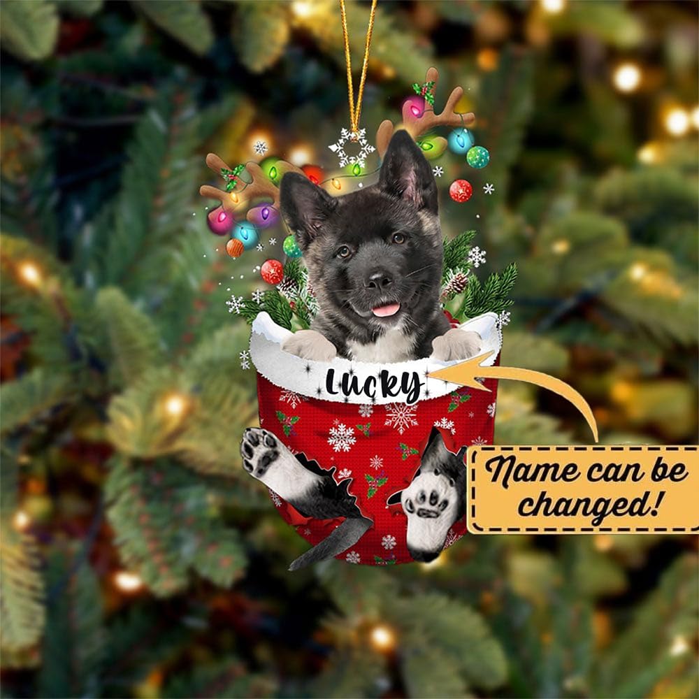 Akita Dog Christmas Ornament, Akita in Snow Pocket Christmas Tree Ornament, Dog Lovers Gift Idea Xmas Decor, Christmas Decorations for Tree, Christmas Ornament Gift for Dog Lovers