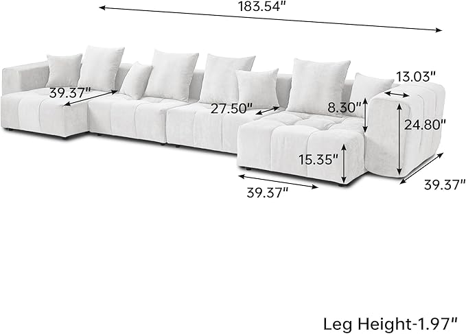 WJShome 183" Oversized Modular Sectional Sofa, U Shaped Couch with Ottoman,Sectional Couches for Living Room,Large Linen Deep Seat with Pillow Couches for Home,Spacious Space,White
