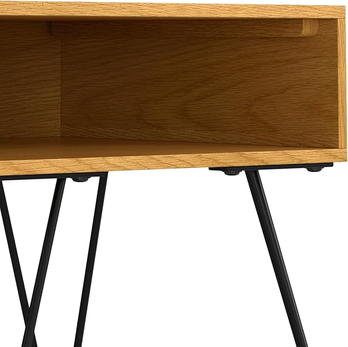 SIMPLIHOME Hunter Industrial 22 inch Wide Metal End Table in Oak Veneer for The Living Room and Bedroom